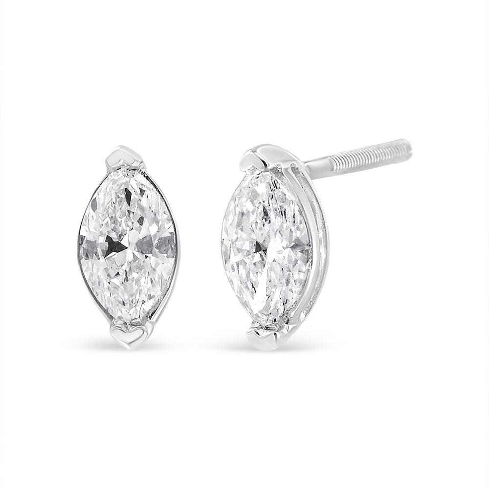14K White Gold 4/5 Cttw Marquise Lab Grown Diamond Solitaire Stud Earrings