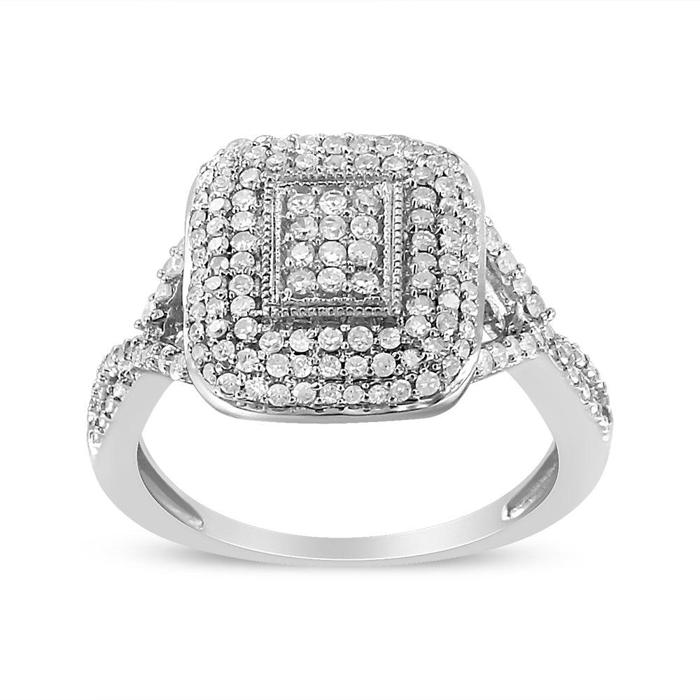 .925 Sterling Silver 1/2 Cttw Round-Cut Diamond Cluster Cushion Ring (I-J , I1-I2) Ring Size-8.0