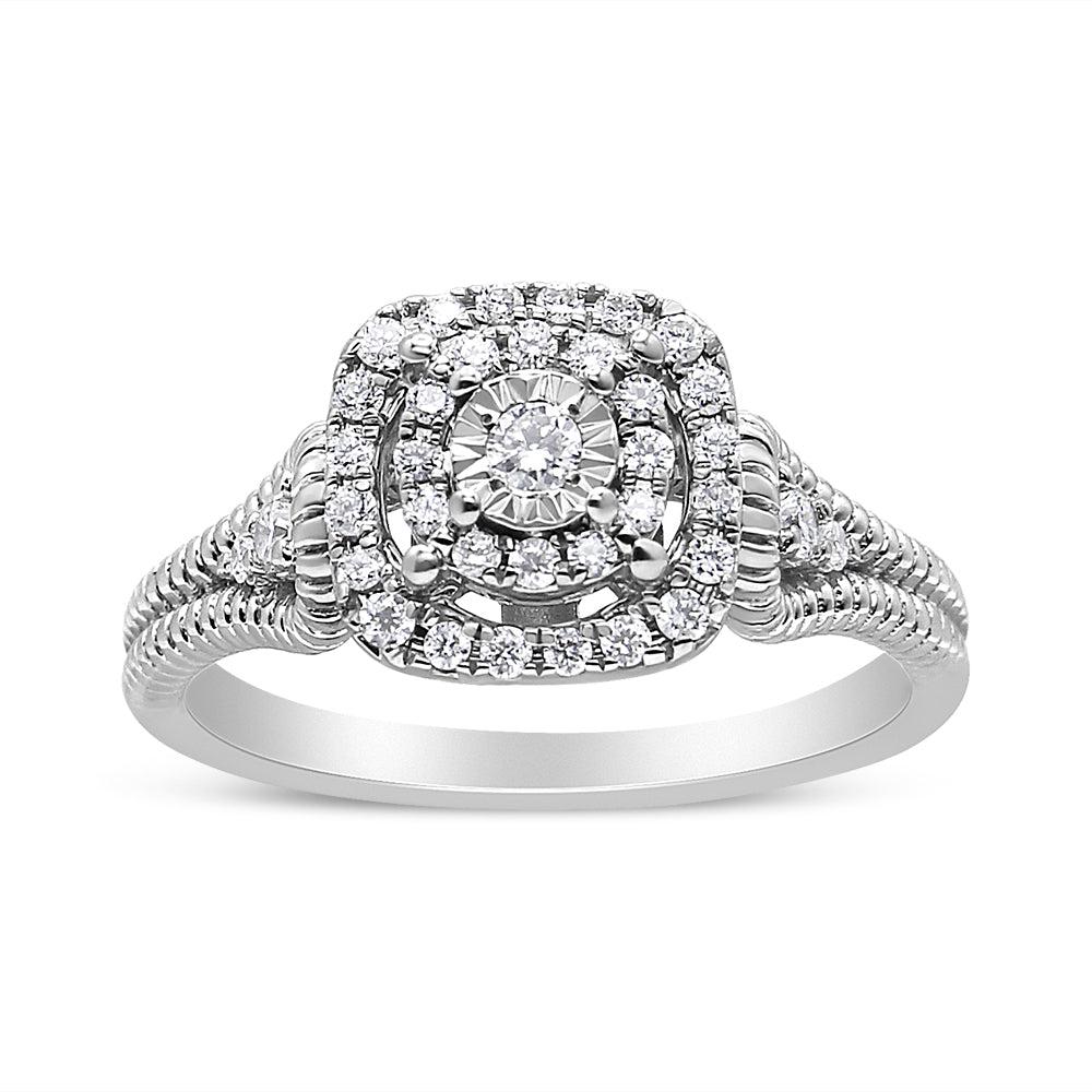 .925 Sterling Silver 1/3 Cttw Miracle Set Round-Cut Diamond Cocktail Ring (H-I Color, I1-I2 Clarity) Ring Size-8.0