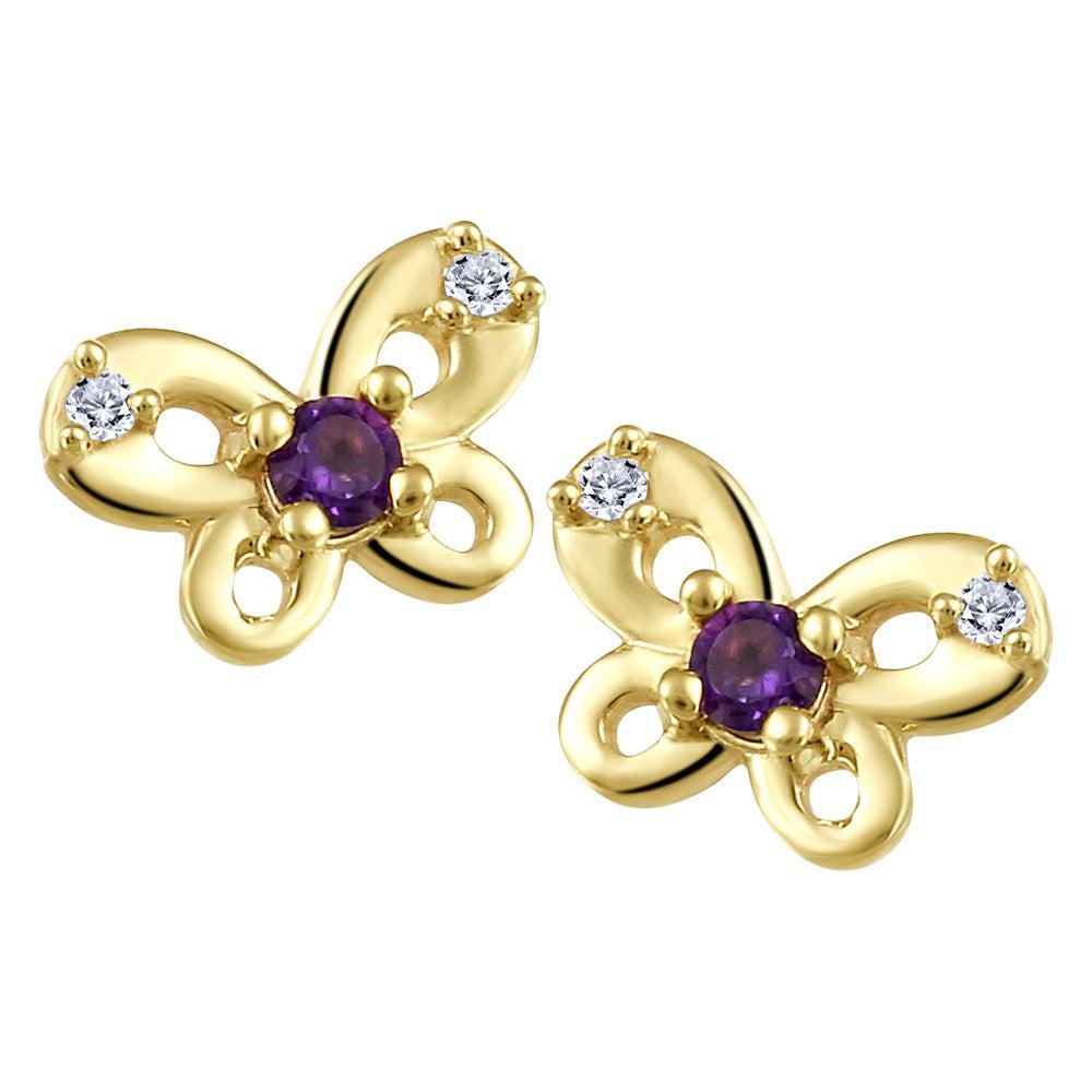 CJ Diamond 10k Gold Amethyst Butterfly Earrings  - Gold