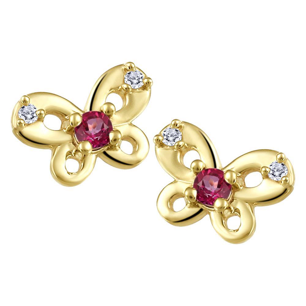 CJ Diamond 14k Gold Garnet Butterfly Earrings  - Gold