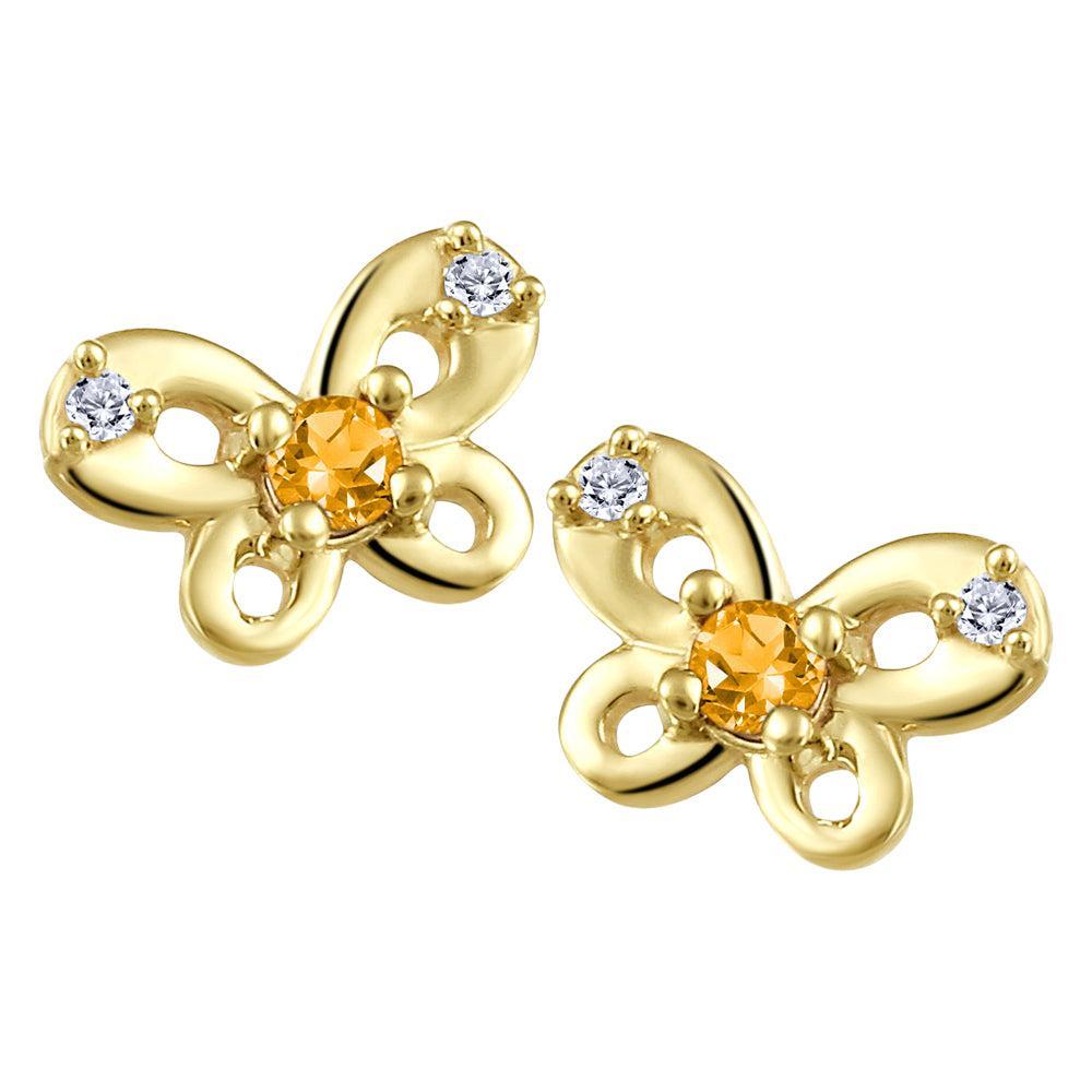 CJ Diamond 18k Gold Citrine Butterfly Earrings  - Gold