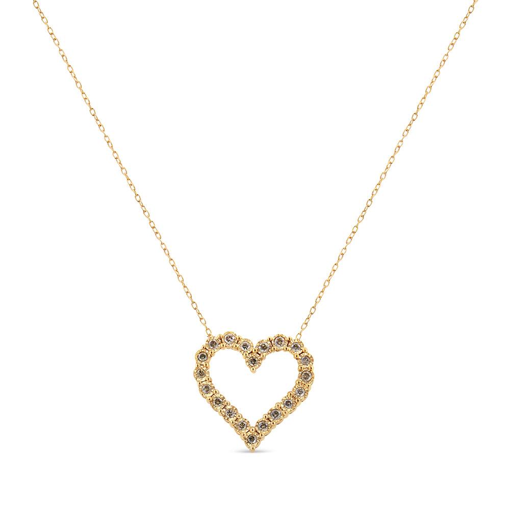 10K Yellow Gold Flashed .925 Sterling Silver 1/2 Cttw Champagne Diamond Miracle Plate Heart Pendant Necklace (K-L Color, I1-I2 Clarity) - 18"
