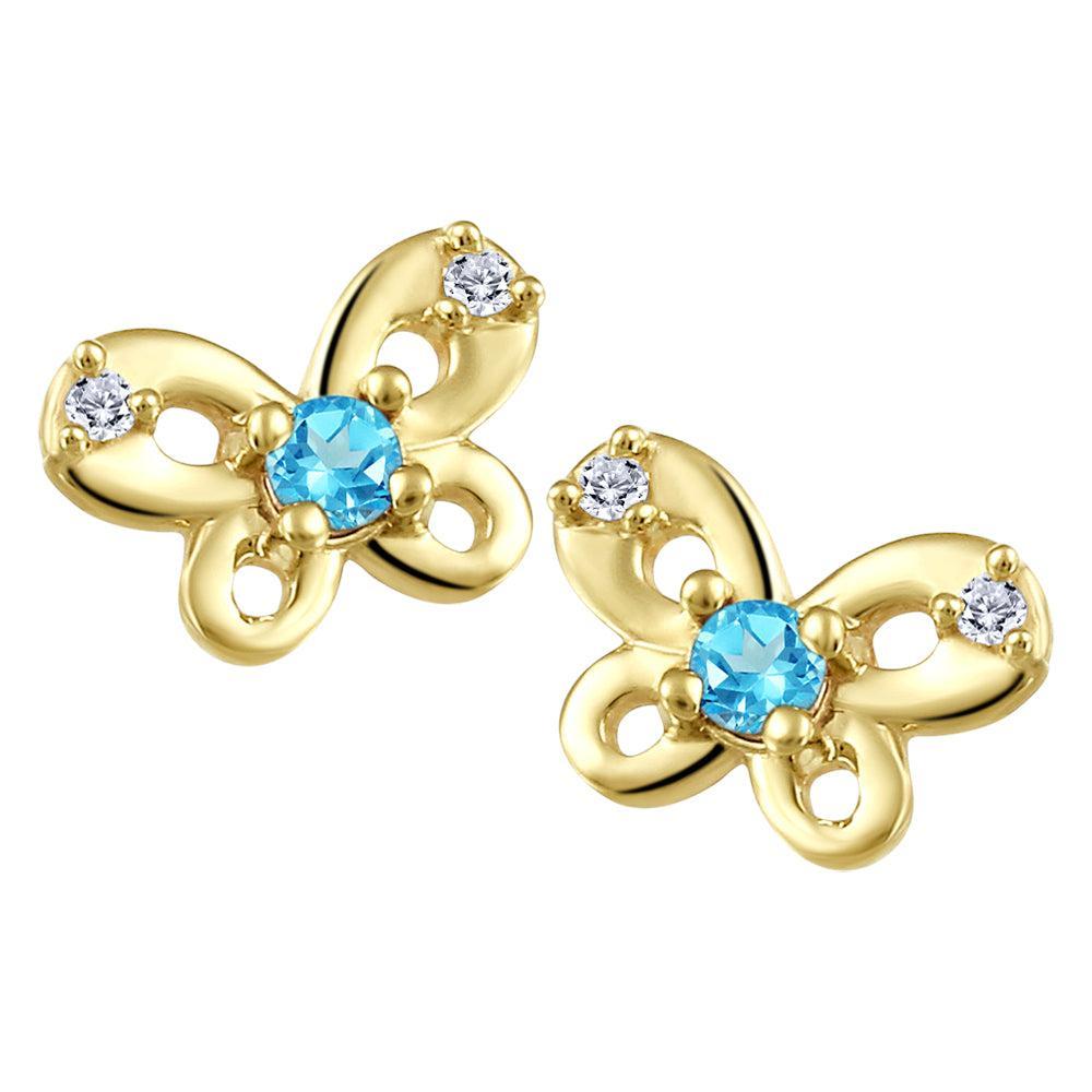 CJ Diamond 14k Gold Aquamarine Butterfly Earrings  - Gold