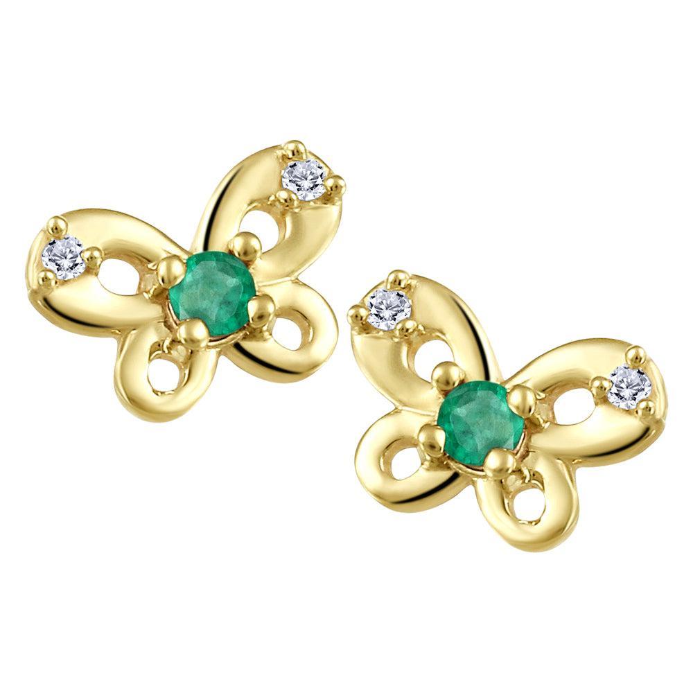 CJ Diamond 10k Gold Emerald Butterfly Earrings  - Gold