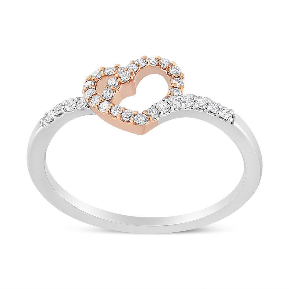 14K Rose Gold Plated and White .925 Sterling Silver 1/5 Cttw Round-Cut Diamond Open Heart Promise Ring (I-J Color, I2-I3 Clarity) Ring Size-9.0