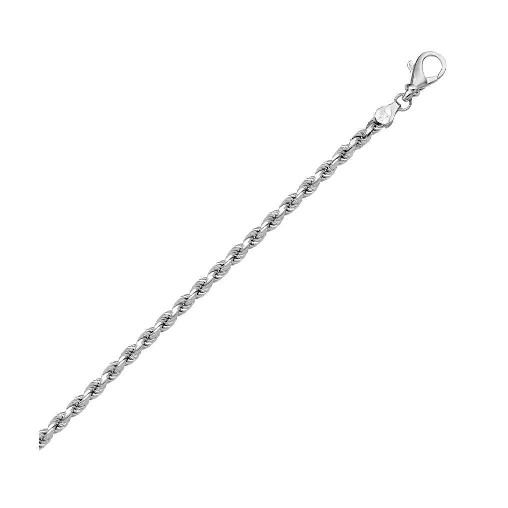 18K White Gold Solid Diamond Cut Rope 7" Bracelet