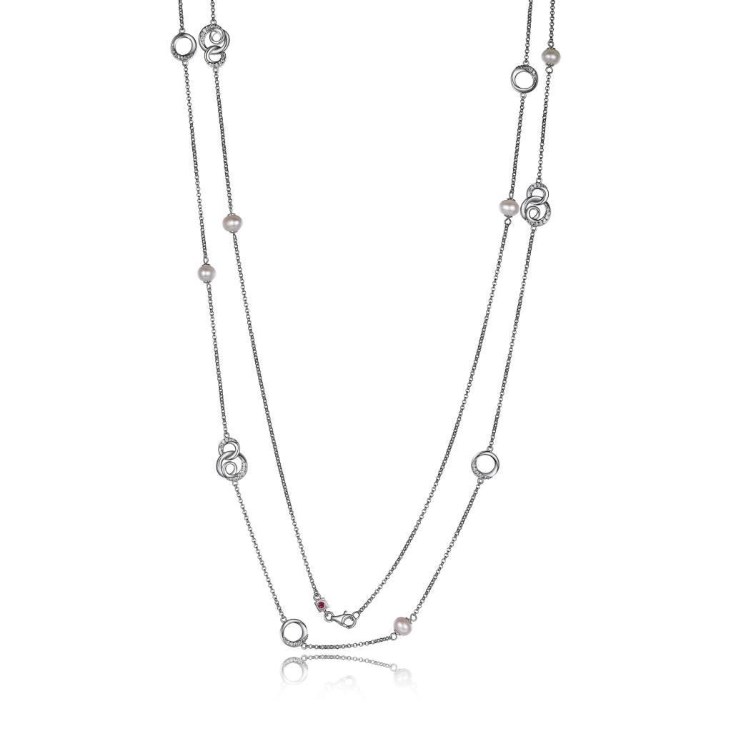 NR0LBD8-W Majestic Long Infinity White Pearl Station Necklace