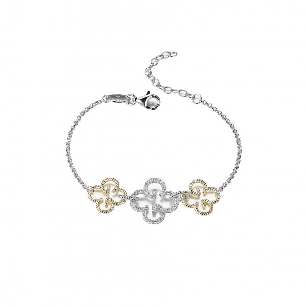 BCGR1Q197-2T Sterling Silver "MONOGRAM" Rhodium and Gold plated Bracelet with CZ
