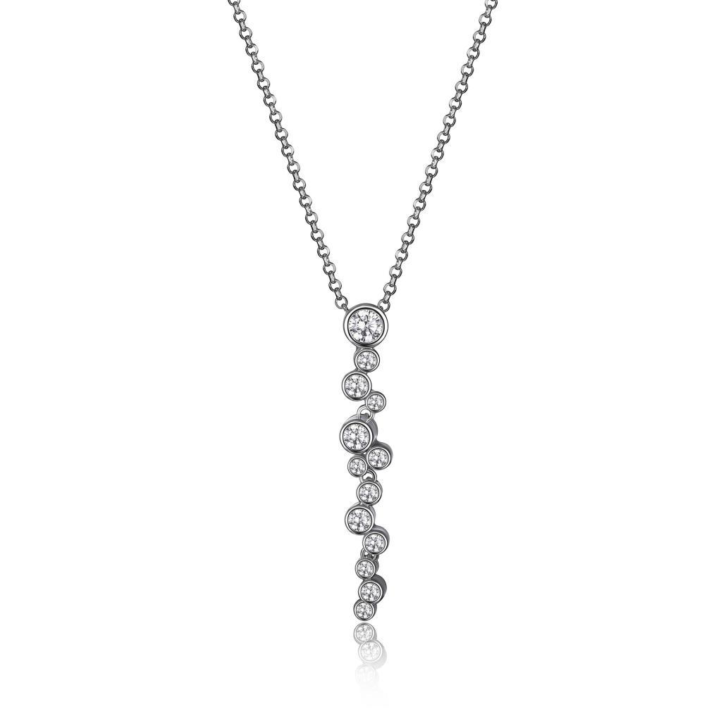 NR0LBC1-W Bubble Cubic Zirconia Linear Drop Necklace