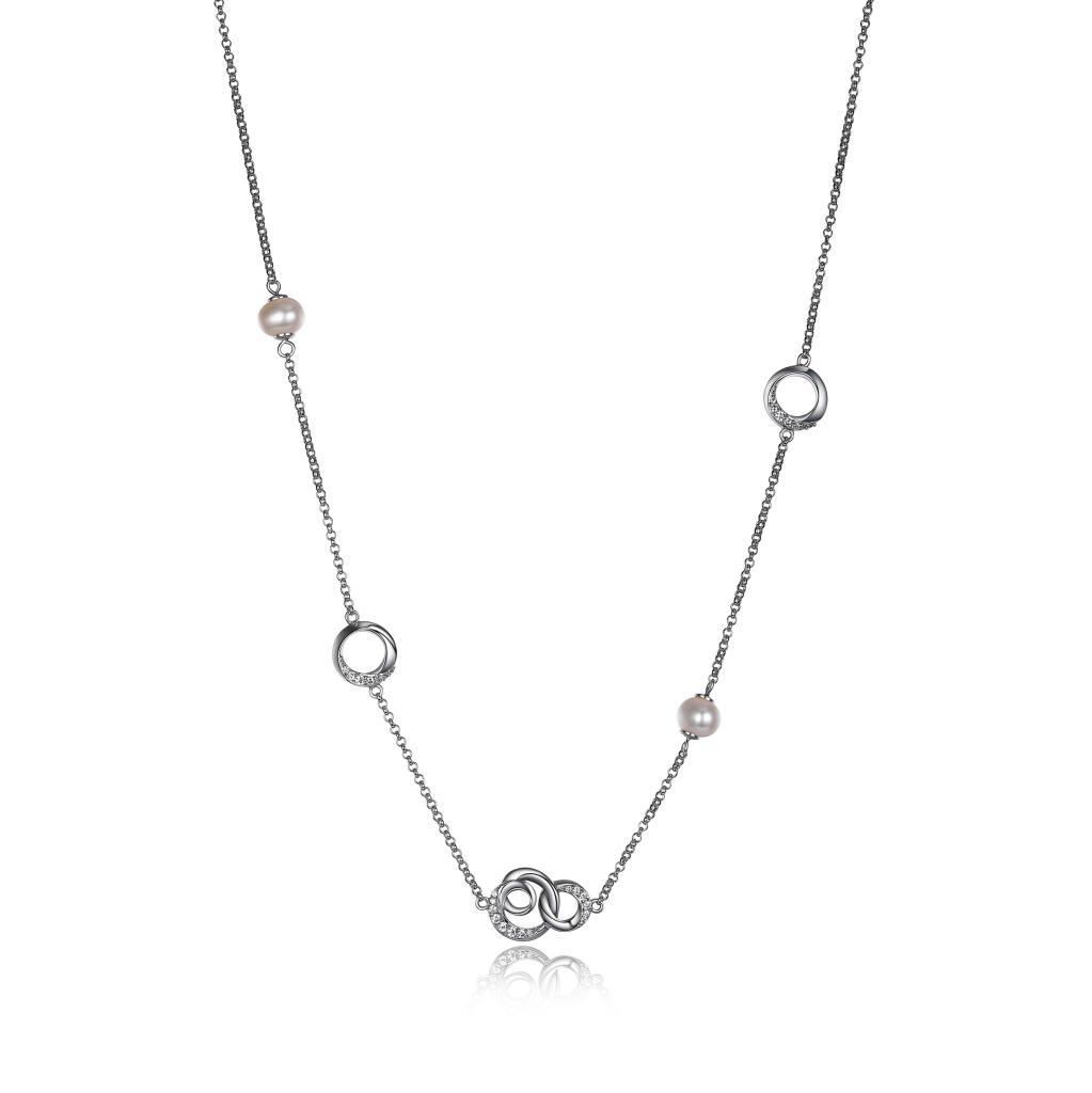 NR0LBD7-W Majestic Infinity White Pearl Station Necklace