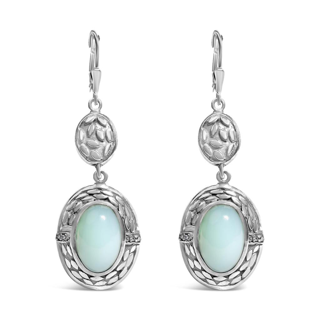 .925 Sterling Silver Chalcedony Diamond Accent Drop and Dangle Earring (K-L Color, I1-I2 Clarity)