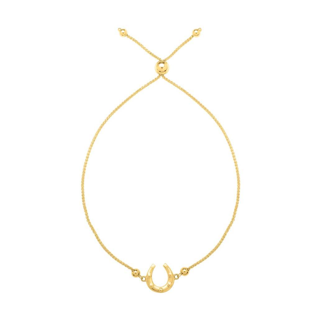Adjustable Horseshoe Draw String Bracelet in 14K Yellow Gold