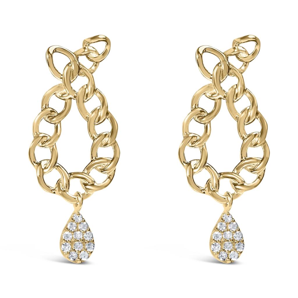 14K Yellow Gold Plated .925 Sterling Silver 1/10 Cttw Diamond Chain Link Teardrop Dangle Earrings (H-I Color, I1-I2 Clarity)