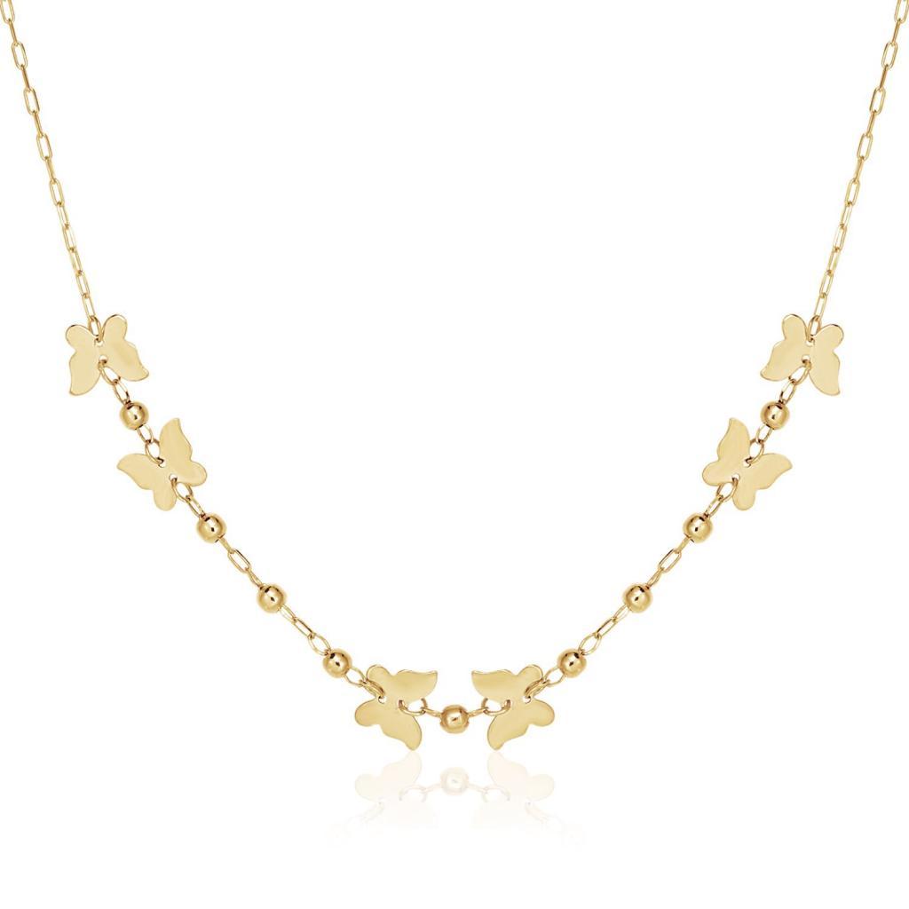 14k Yellow Gold 18 inch Necklace with Polished Butterflies and Beads
