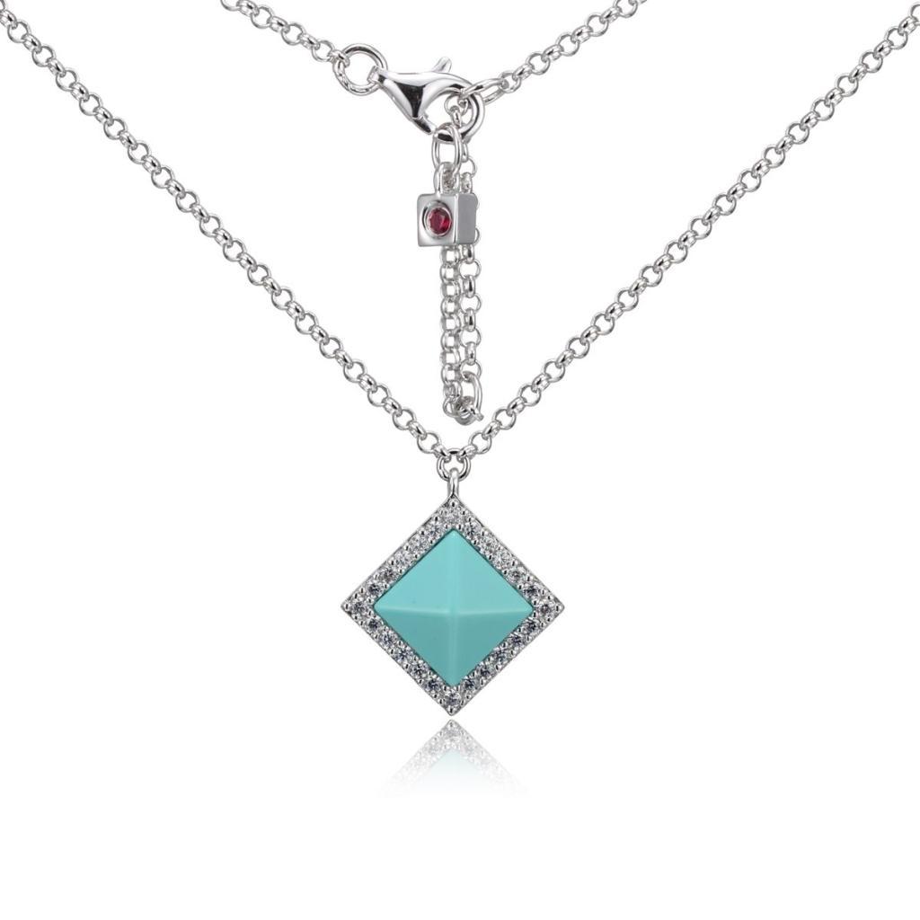NR0LAR1A-W Nefer Simulated Turquoise and Cubic Zirconia Pyramid Necklace
