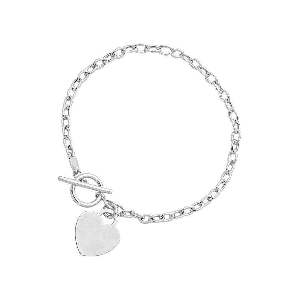 Toggle Bracelet with Heart Charm in 14k White Gold (16.00 mm)