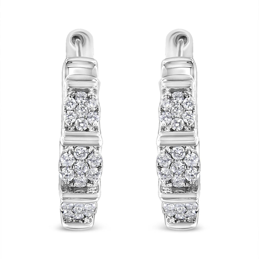 .925 Sterling Silver 1/2 Cttw Lab Grown Round Diamond Floral Cluster Hoop Earrings (F-G Color, SI1-SI2 Clarity)