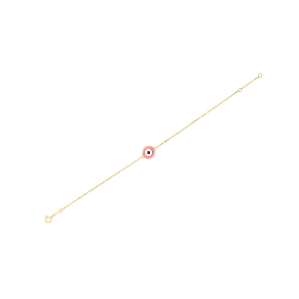 14k Yellow Gold Pink Evil Eye Bracelet