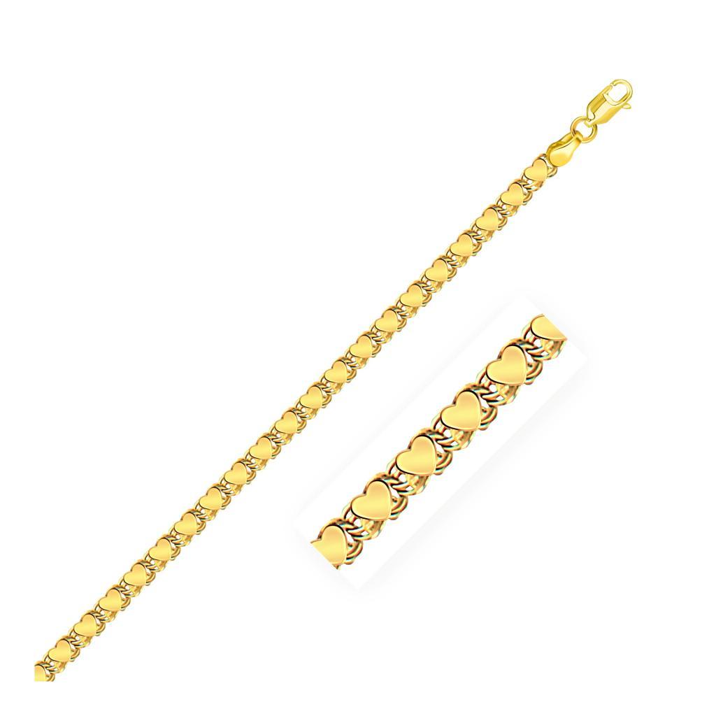 3.2mm 14k Yellow Gold Heart Bracelet
