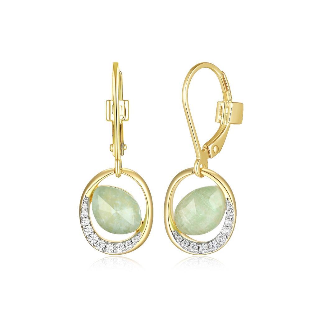 E32LCRM-Y Treasure Crystal and Oval Amazonite Leverback Earrings