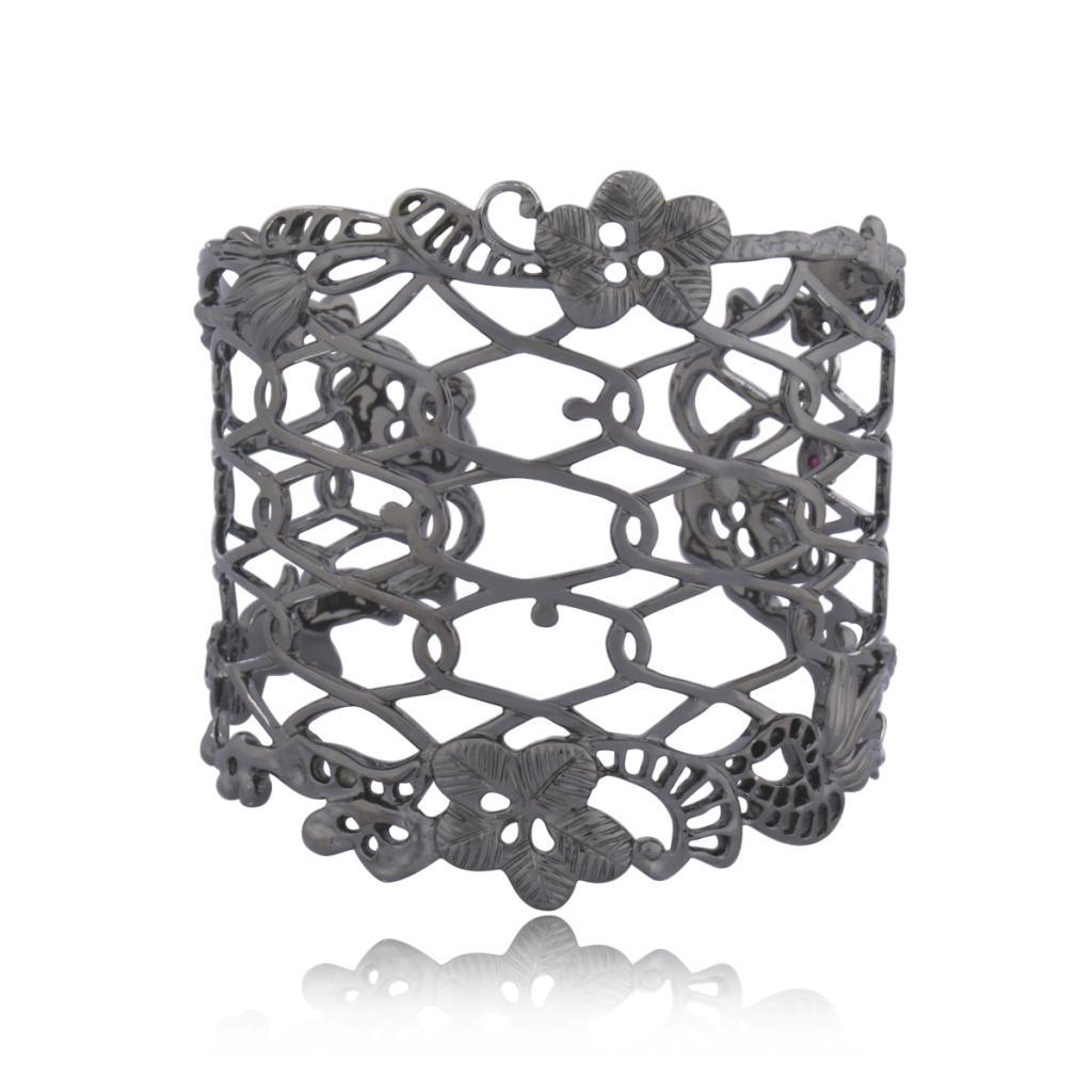B61LA1C-GM Spice Lace Flower Wide Cuff Bangle