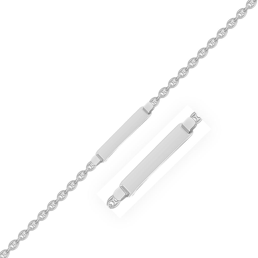 14k White Gold Figaro Chain Fancy Children's ID Bracelet - 6"