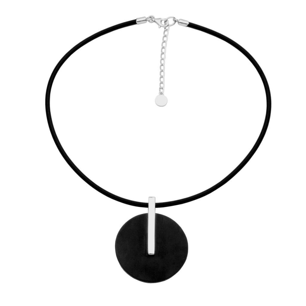 NR0LA84-B Emperor Black Plastic Disc Necklace