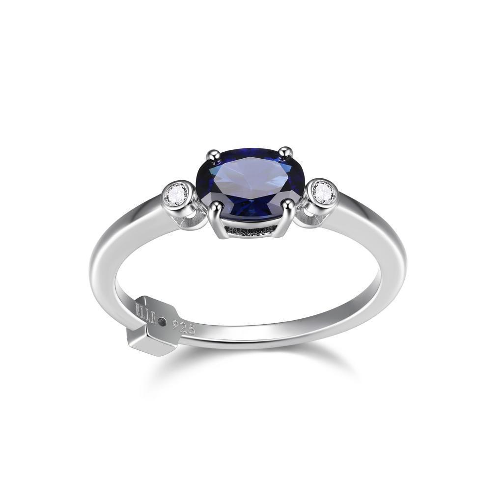 RR4LACZ-W-8 "Blue Star" Sterling Silver Created Sapphire and Lab Grown Diamond Solitaire Ring - Silver