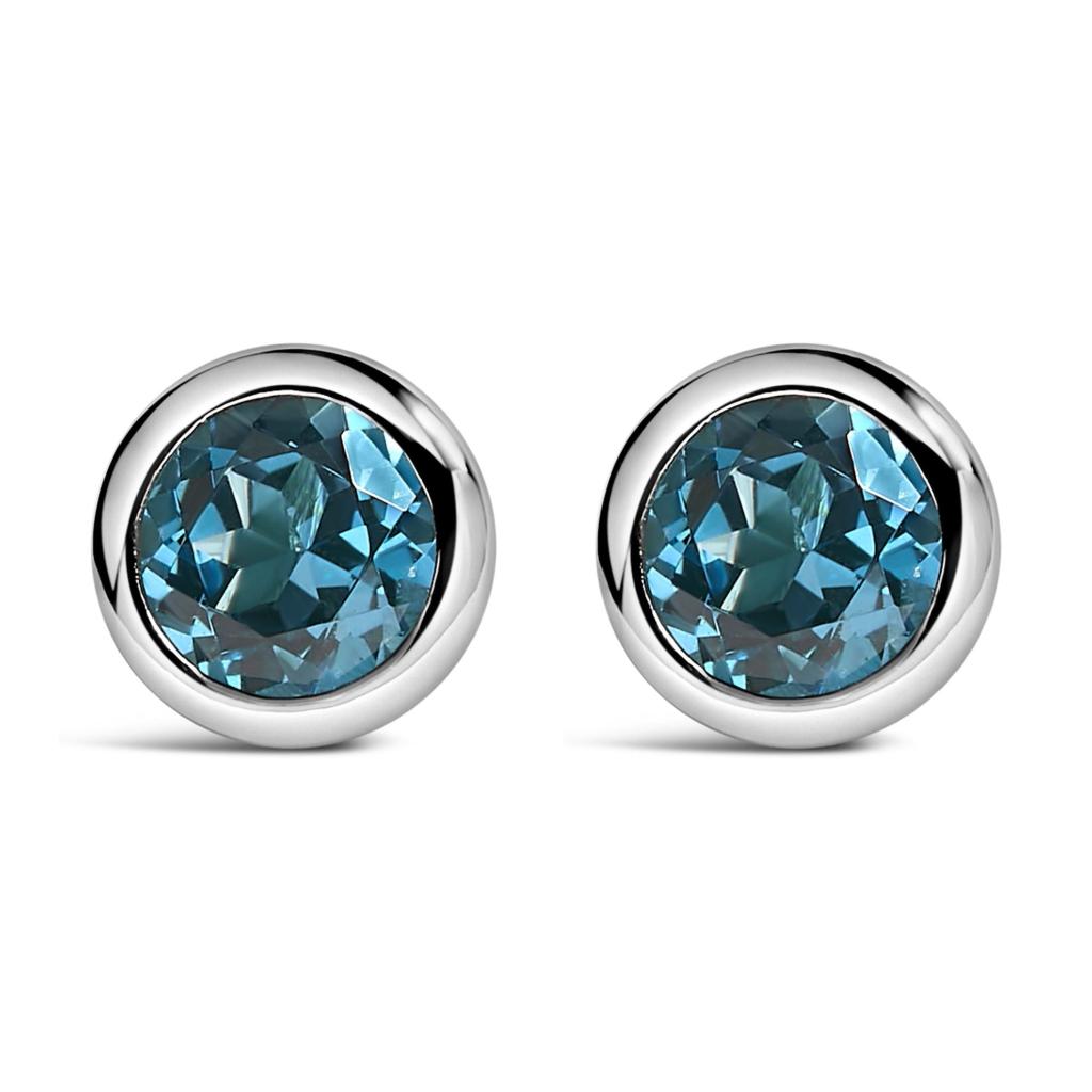 .925 Sterling Silver 6MM Bezel Set Created Gemstone Solitaire Stud Earrings