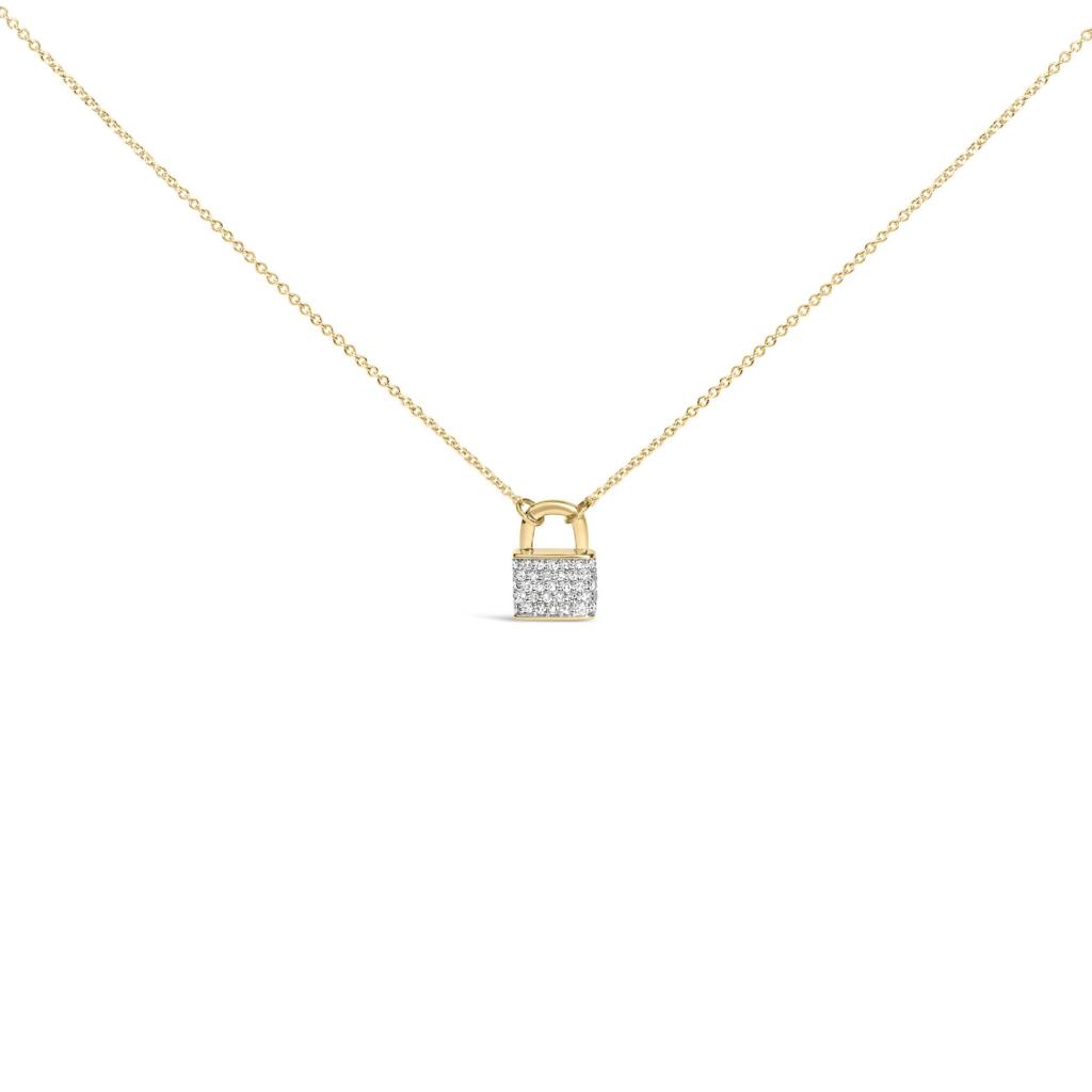 14K Yellow Gold 1/6 Cttw Diamond Lock Pendant 18" Necklace (I-J Color, I1-I2 Clarity)