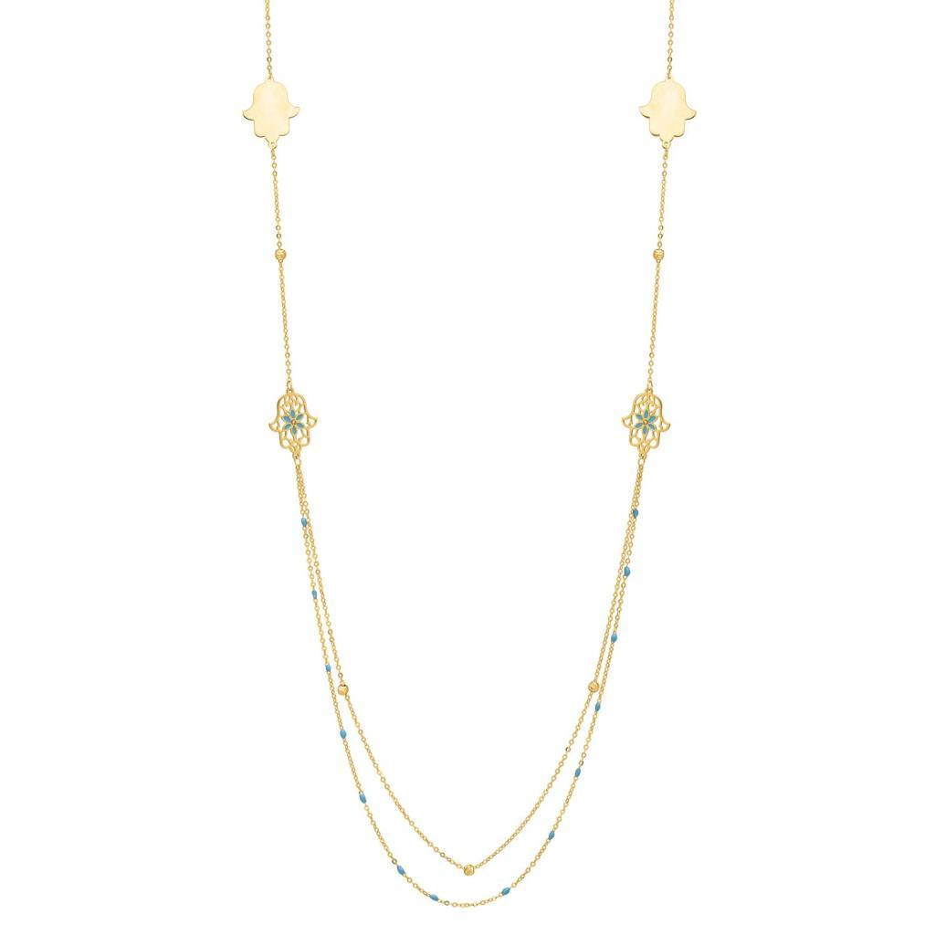 Long Hamsa Necklace in 14K Yellow Gold