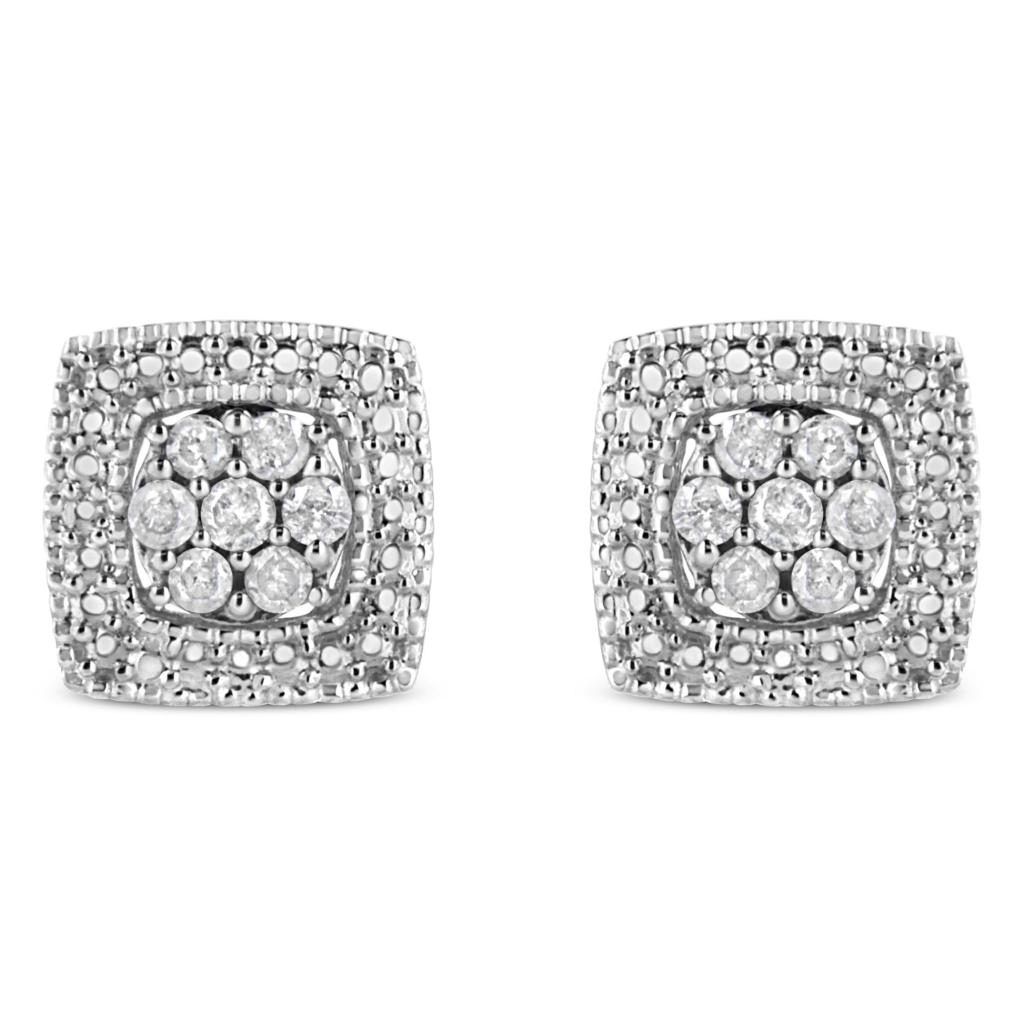 .925 Sterling Silver 1/2 Cttw Diamond Miligrain Square Shape Stud Earrings (I-J Color, I2-I3 Clarity)
