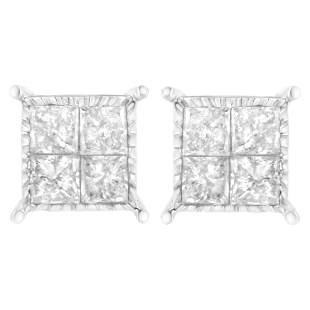 Sterling Silver 3/4 cttw Composite Diamond Stud Earrings (I-J, I2-I3)