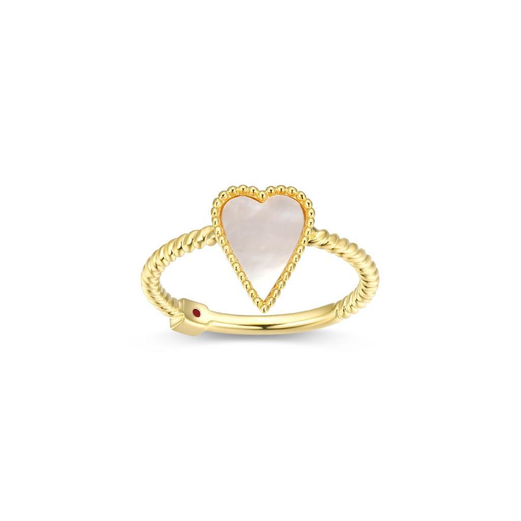 R34LAJ1A-Y-8 Long Love White Mother of Pearl Elongated Heart Twist Band Ring Size 8