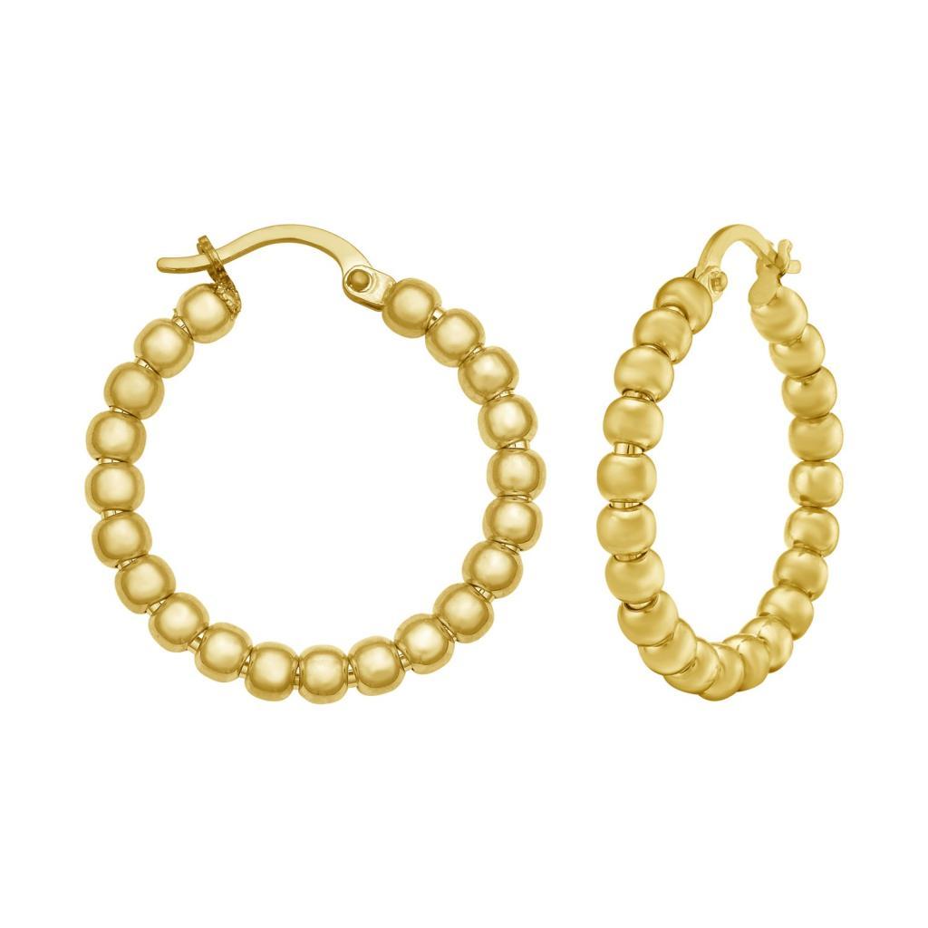 14K Yellow Gold Polished Medium Bead Hoop Earrings