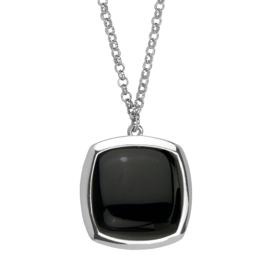 NR0L926-W Cushion Black Agate Necklace