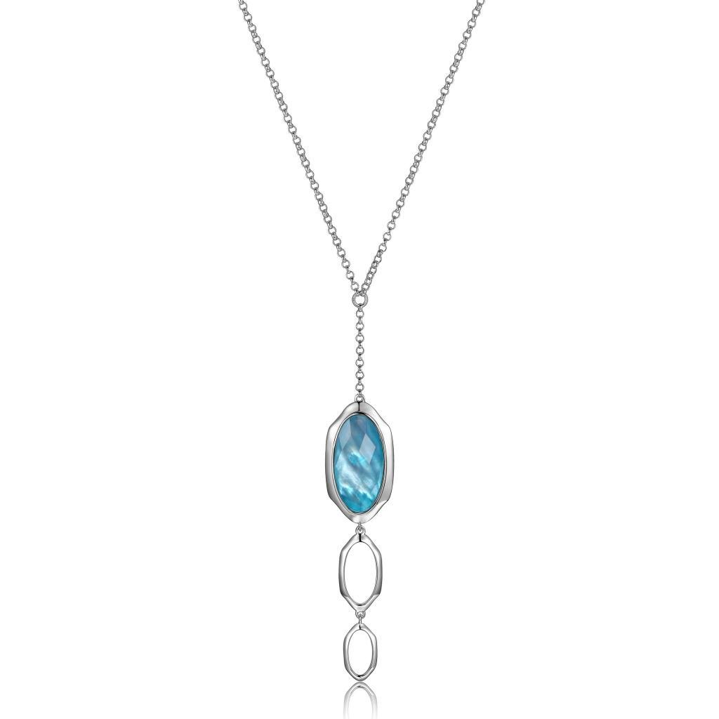 NR0LB8DG-W Glacier White Crystal and Blue Mother of Pearl Long Y Necklace