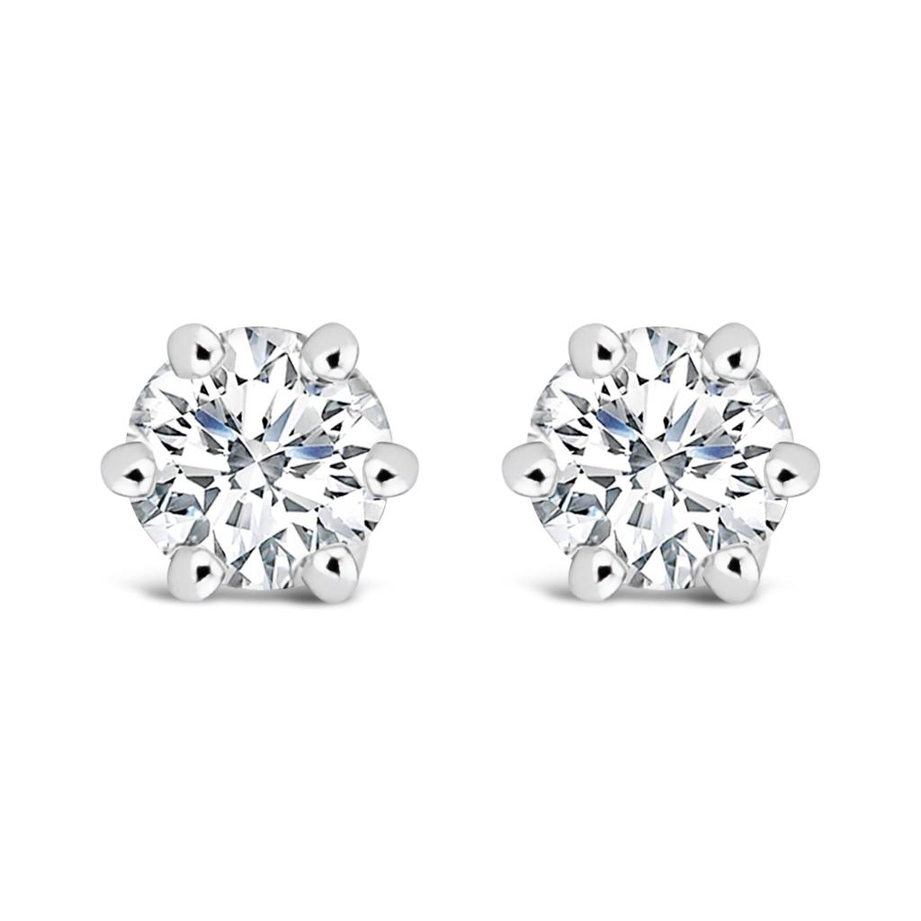 14K White Gold 1/2 Cttw Lab-Grown Diamond 6 Prong Hidden Halo Stud Earrings (F-G Color, VS1-VS2 Clarity)