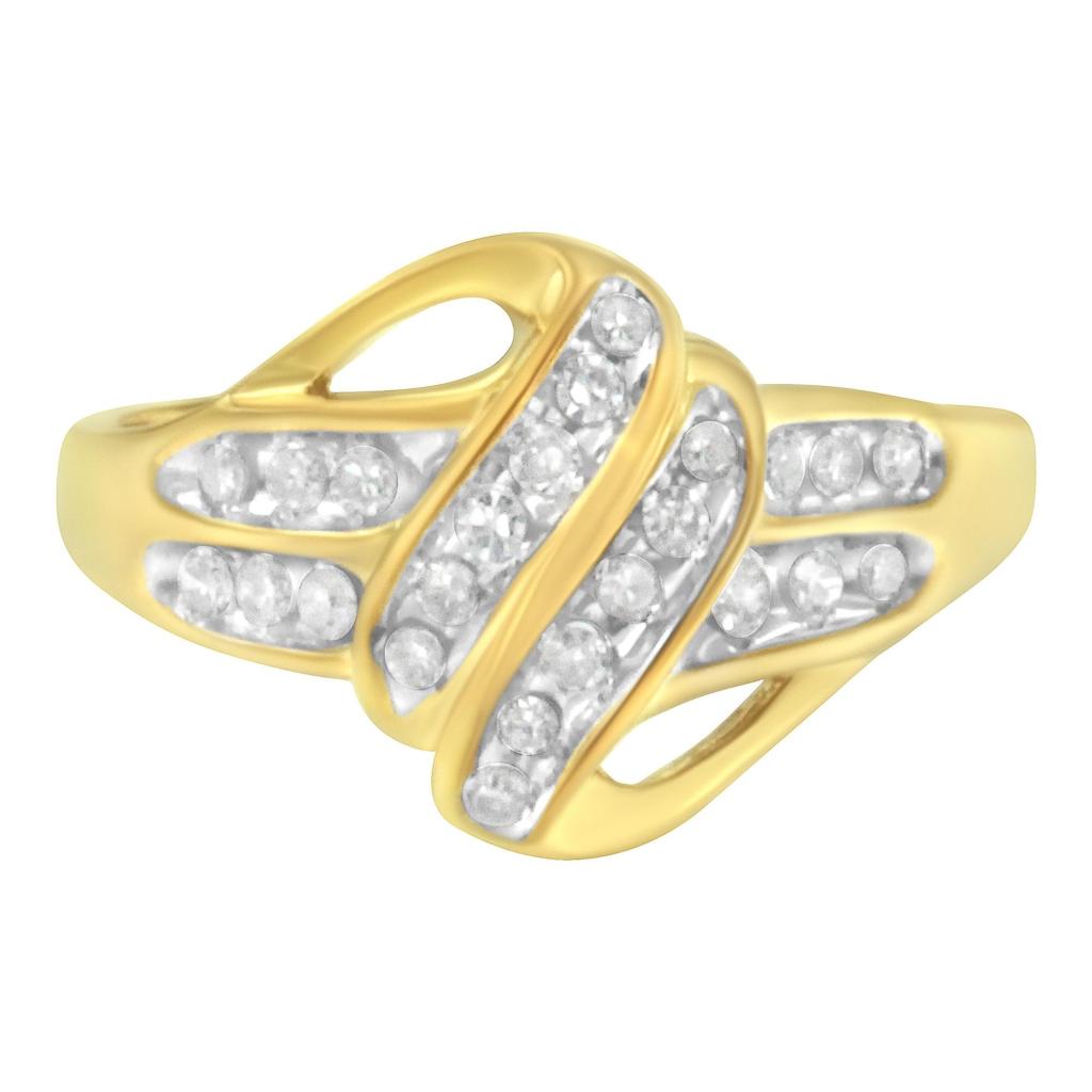 10K Yellow Gold Plated .925 Sterling Silver 1.0 Cttw Diamond Flower Cluster Open Halo Floral Ring (J-K Color, I2-I3 Clarity) Ring Size-7.0