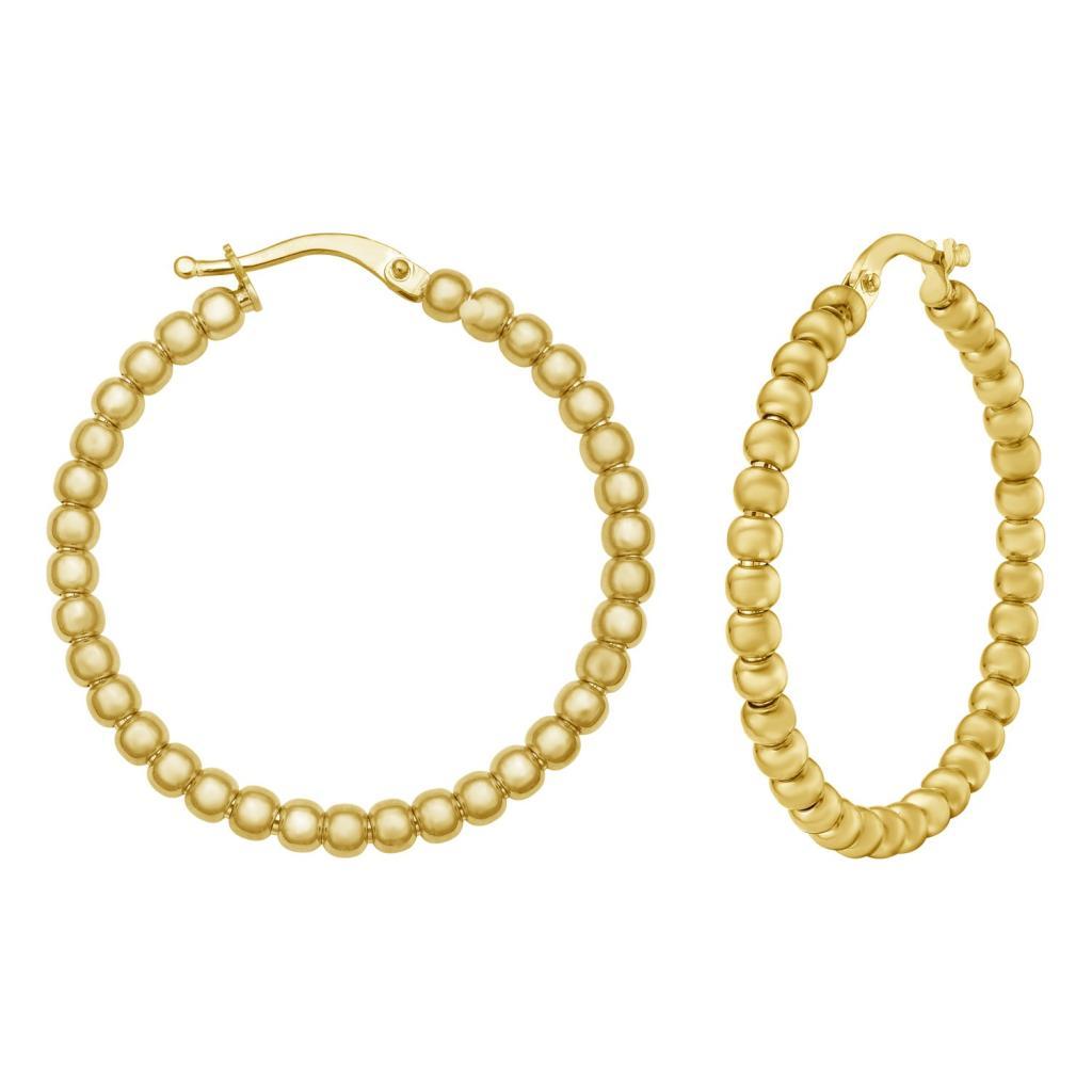 14K Yellow Gold Polished Large Bead Hoop Earrings