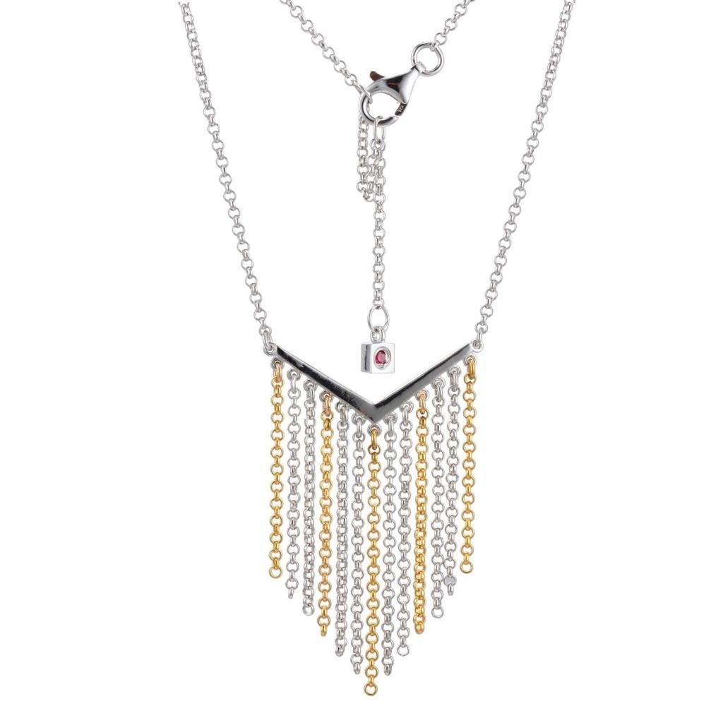 NR0LB4D-2T Waterfall Two Tone Chevron Tassel Necklace