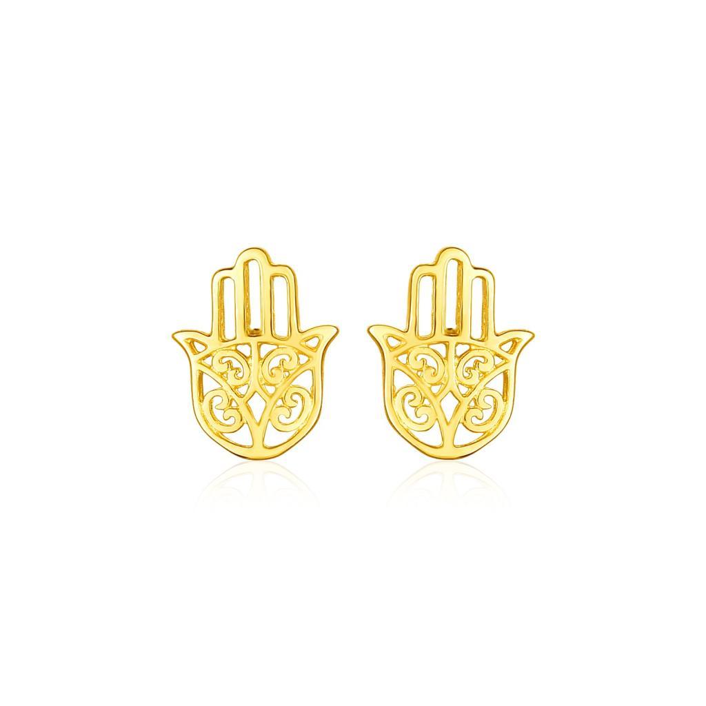 14k Yellow Gold Polished Hand of Hamsa Post Earrings