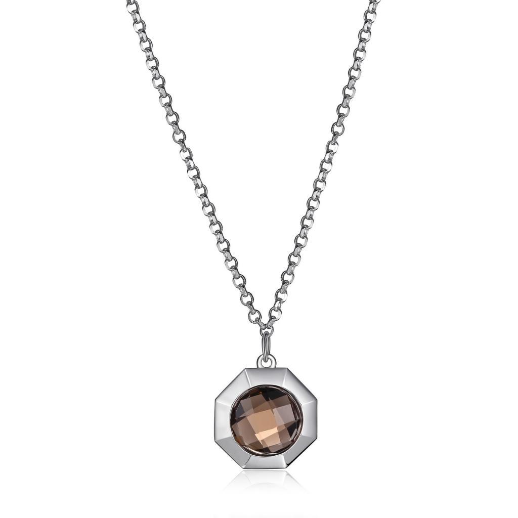 NR0LBB7C-W Edge Smoky Quartz Short Necklace