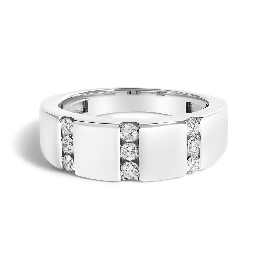 Men's .925 Sterling Silver 1/2 Cttw Diamond Triple Three Stone Row Band Ring (H-I Color, I1-I2 Clarity) Ring Size-9.5
