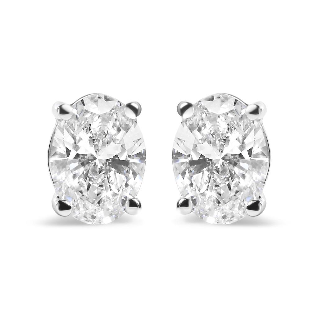 14K White Gold Prong Set Lab Grown Oval Diamond Solitaire Stud Earring (F-G Color, VS1-VS2 Clarity)