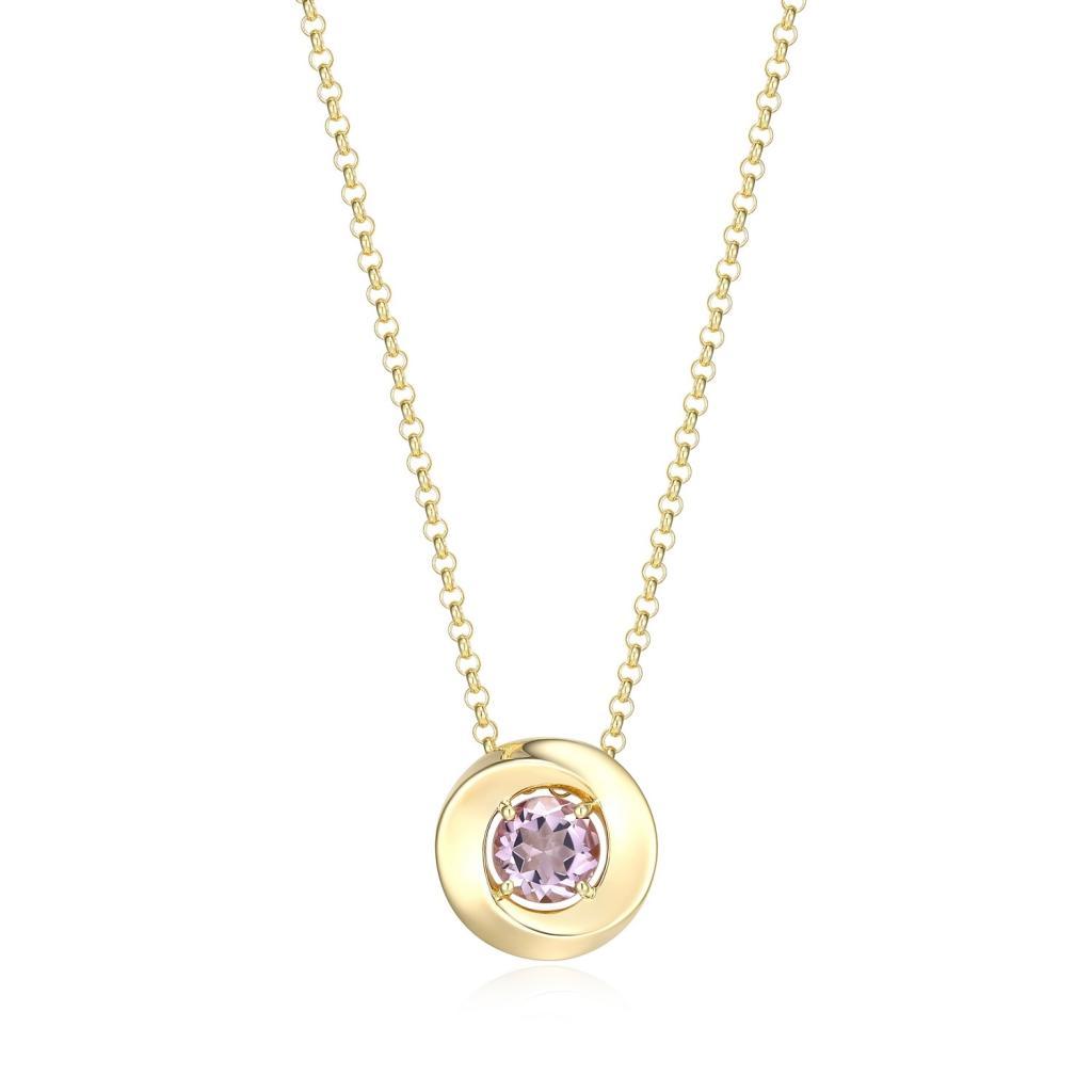 N30LBYR-Y Swirl Round Pink Amethyst Rolo Chain Necklace