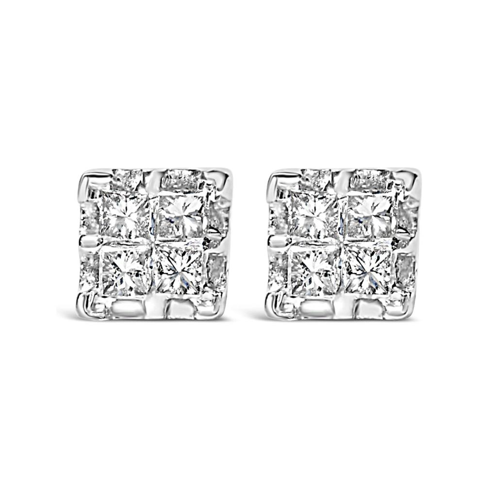 10k Yellow Gold Princess Diamond Quad Stud Earrings (1/4 cttw, J-K Color, I2-I3 Clarity)