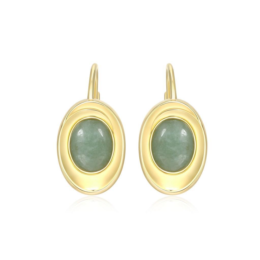 E32LCSZ-Y Swirl Oval Jade Lever Back Earrings