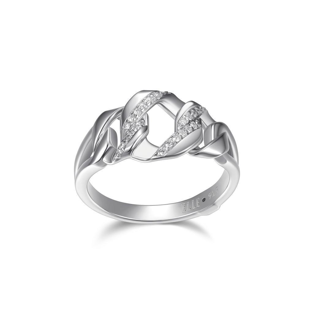 RR4LAB9-W-7 "Lattice" Sterling Silver Hexagon Link and Pave Cubic Zirconia Ring - Silver